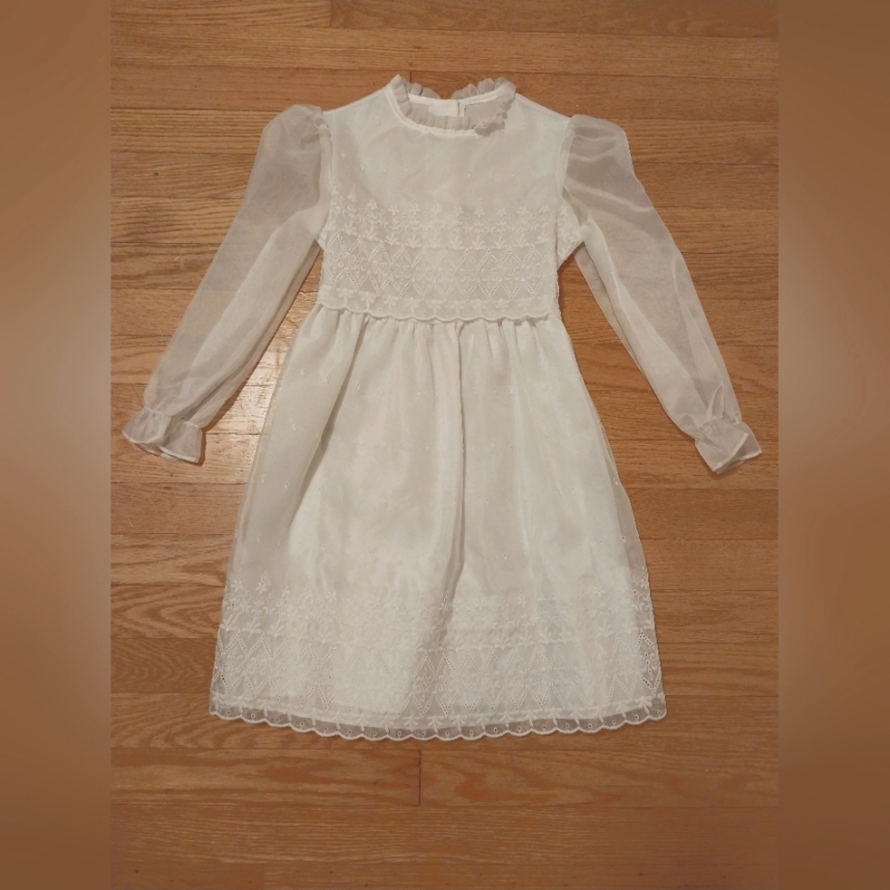 Pretty little First Communion dress with lace veil tiara headpiece